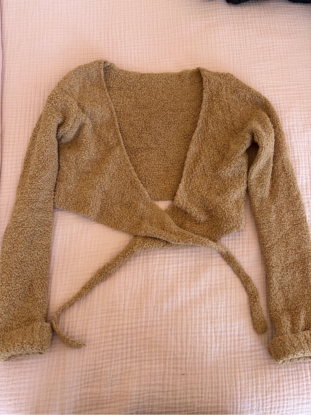 Skims Cozy Teddy Wrap Crop Top in Camel